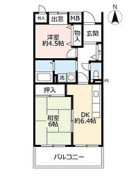 UR都市機構アーバンラフレ志賀11号棟 2DKの間取図画像