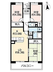 UR都市機構アーバンラフレ志賀24号棟 3LDKの間取図画像