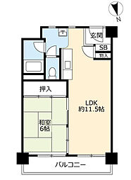 UR都市機構上飯田第二団地2号棟 1LDKの間取図画像