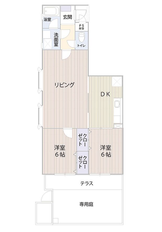 ロワールマンション南福岡II(2LDK) 1階の間取り