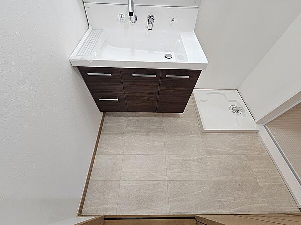 シャワー付き洗面台と、広々とした脱衣場。