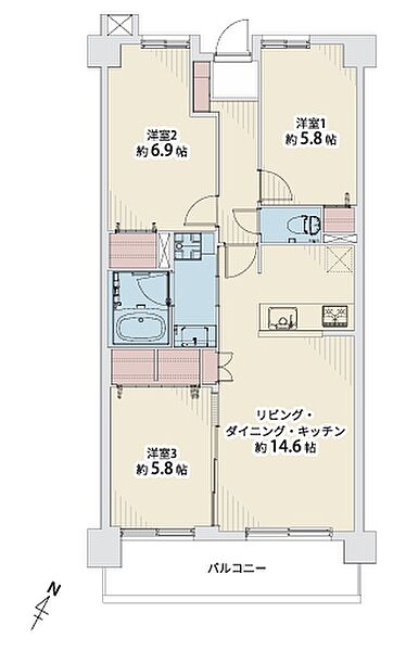 71.71ｍ2の3LDK、南東向きで陽当たり良好！階下住戸無しの2階のお部屋♪
