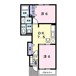 グリーンヒルズカーサB 2DKの間取図画像