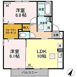 エスポワール 1階2LDKの間取り