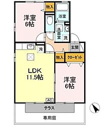 インペリアル神原　C棟 1階2LDKの間取り