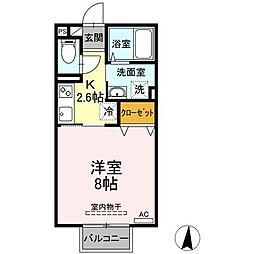 エクセレントIII 2階1Kの間取り