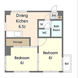 チェリーハイツ 202 2階2DKの間取り