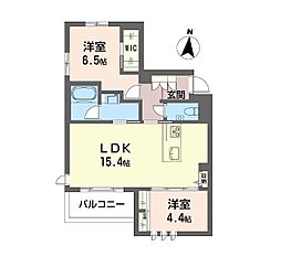 フェリシード　多摩川 4階2LDKの間取り