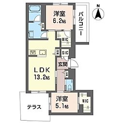 フェリシータ 1階2LDKの間取り