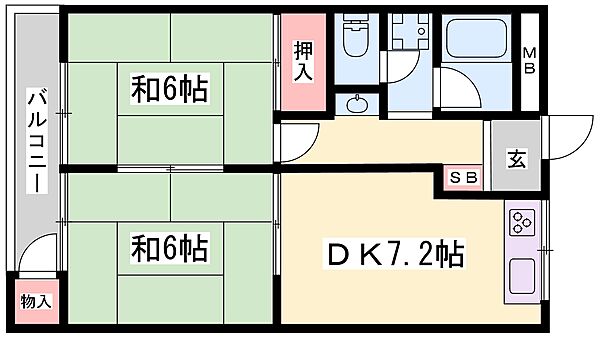 兵庫県加古川市加古川町友沢(賃貸マンション2DK・2階・56.29㎡)の写真 その2