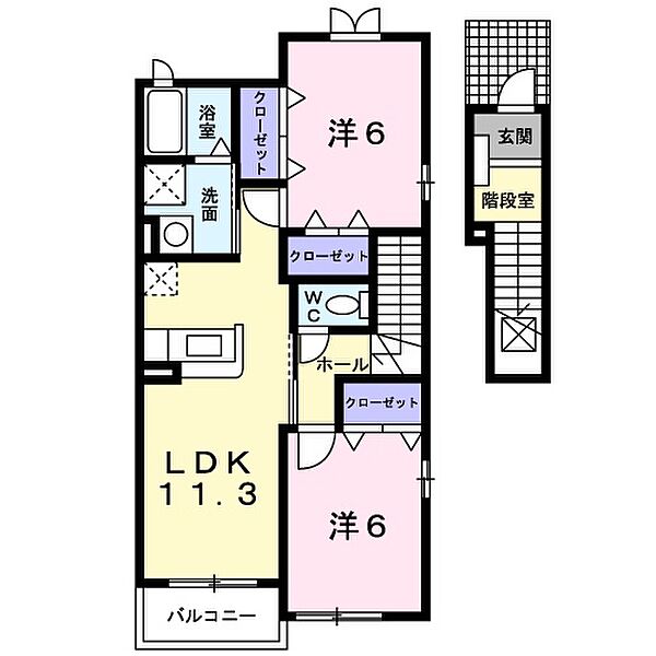兵庫県西脇市小坂町(賃貸アパート2LDK・2階・58.48㎡)の写真 その2