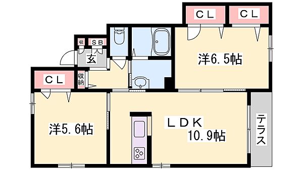 兵庫県高砂市曽根町(賃貸アパート2LDK・1階・55.98㎡)の写真 その2