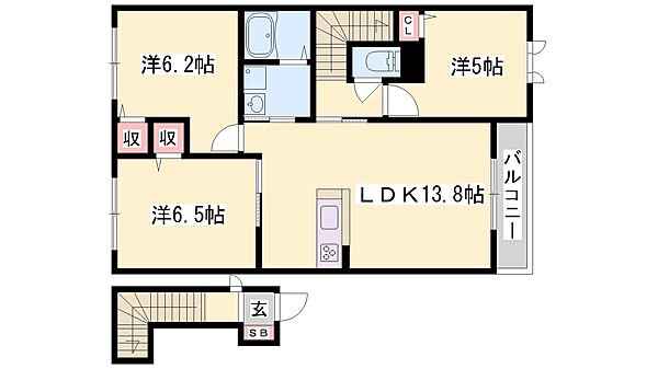 兵庫県高砂市米田町米田(賃貸アパート3LDK・2階・72.02㎡)の写真 その2