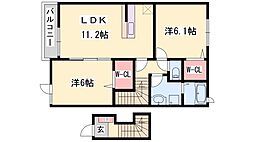 北条鉄道 北条町駅 徒歩5分の賃貸アパート 2階2LDKの間取り