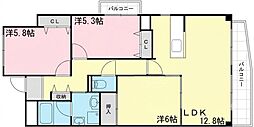 コーポ青山3 3LDKの間取図画像