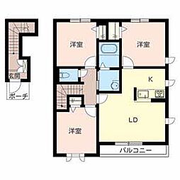 JR播但線 京口駅 徒歩28分の賃貸アパート 2階3LDKの間取り