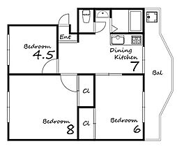 溝口ハイツ 3DKの間取図画像