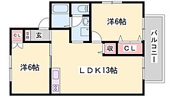 セジュールプリニエA 2LDKの間取図画像