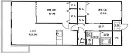 グランツ野里 2LDKの間取図画像