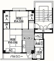 ビレッジハウス小坂3号棟 2Kの間取図画像