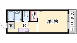 リヴェール田寺A棟 1Kの間取図画像