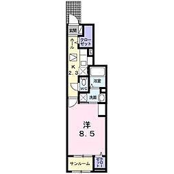 VentVert田寺B棟 1Kの間取図画像