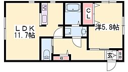 エンカーサ宝殿A 1LDKの間取図画像