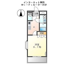 コーラルガーデン 1Kの間取図画像
