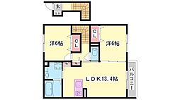 サニーコート加佐B 2LDKの間取図画像