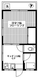 東急東横線 祐天寺駅 徒歩12分の賃貸マンション 3階1Kの間取り