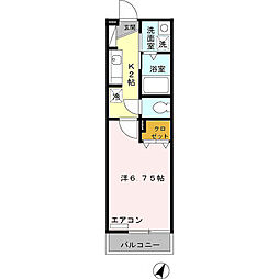 アーバン・ミヤタ 2階1Kの間取り