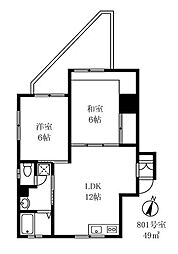 グリーンヒル文京 8階2LDKの間取り