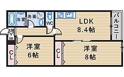 クレセル利倉東I 2LDKの間取図画像