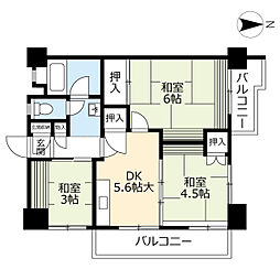 UR都市機構金田一丁目団地5号棟 3DKの間取図画像
