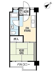 UR都市機構金田一丁目団地6号棟 1DKの間取図画像