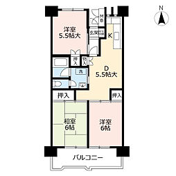 UR都市機構金田一丁目第二団地2号棟 3DKの間取図画像