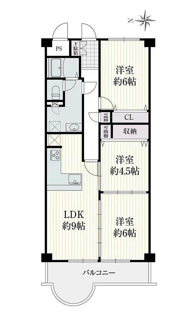 イトーピア武庫之荘(3LDK) 5階の間取り