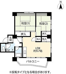 UR都市機構大谷田一丁目団地2号棟 2LDKの間取図画像