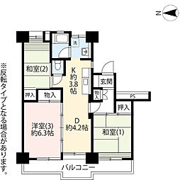 UR都市機構大谷田一丁目団地2号棟 3DKの間取図画像
