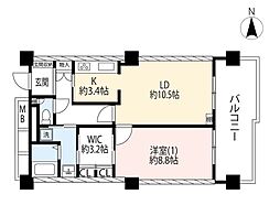UR都市機構リバーハープタワー南千住2号棟 1LDKの間取図画像
