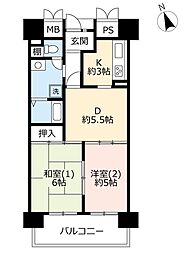 UR都市機構アンサンブル宮地 2DKの間取図画像