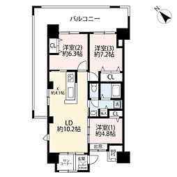 URハートアイランド新田一番街 11階3LDKの間取り