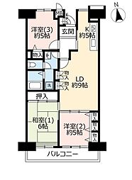 UR都市機構神谷堀公園ハイツ3号棟 3LDKの間取図画像