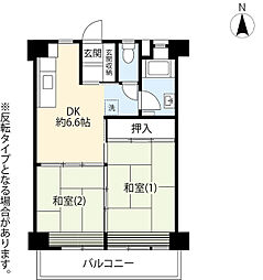 UR東四ッ木二丁目 2階2DKの間取り