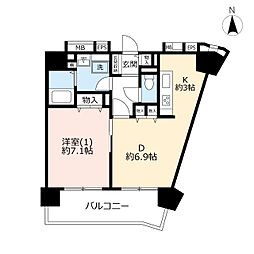 UR都市機構アクシス東四つ木2-21-10号棟 1DKの間取図画像