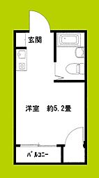ビッグバーンズマンション高殿 4階ワンルームの間取り