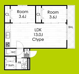 AVANTIO　Clair 2階2LDKの間取り
