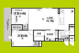 OKAYAMATE嘉平 2階2LDKの間取り