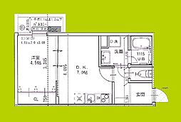 エテルナコート総持寺 1階1DKの間取り