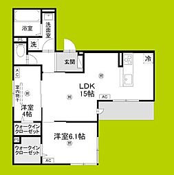 （仮称）D-ROOM橋波東之町　西棟 1階2LDKの間取り